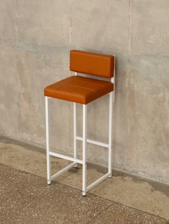 Барный стул со спинкой мягкий лофт Тоба белый/коричневый