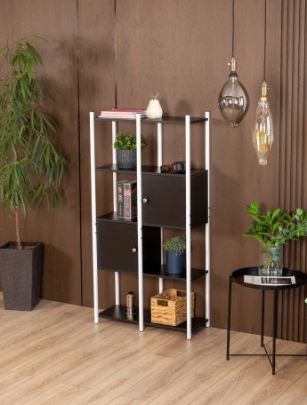 Стеллаж с дверцами и полками Сагамо белый/черный