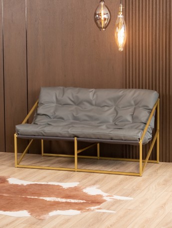 Диван металлический с мягкой подушкой Кирья кожа золотой/серый