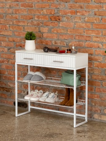 Обувница с фрезерованными фасадами Коди белый/белый