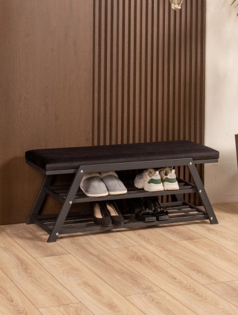 Обувница с мягким сиденьем велюр Акера черный/черный