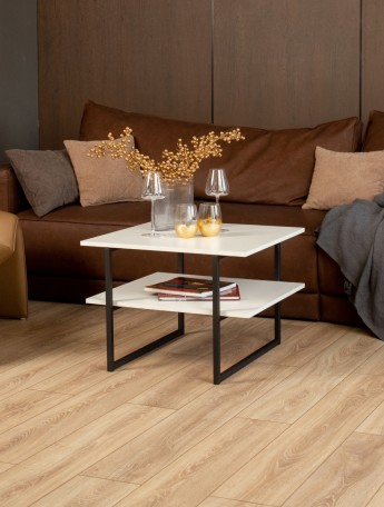 Журнальный столик для гостиной с полкой лофт Киву белый