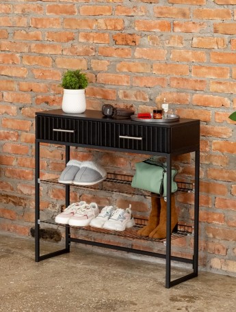 Обувница с фрезерованными фасадами Коди черный/черный