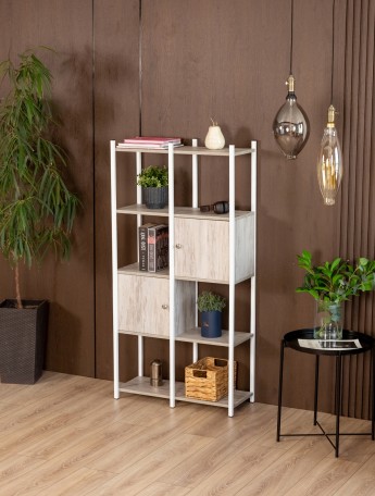 Стеллаж с дверцами и полками Сагамо белый/кашемир