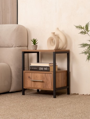 Прикроватная тумба с ящиком и полкой в стиле лофт Томо черный/амаретто