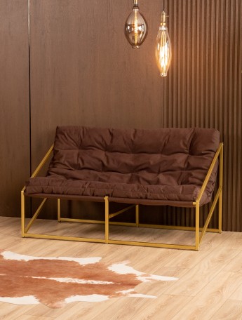 Диван металлический с мягкой подушкой Кирья велюр золотой/коричневый