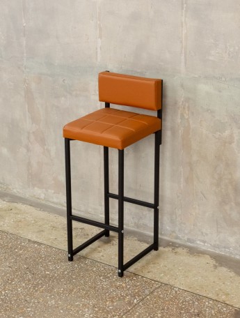 Барный стул со спинкой мягкий лофт Тоба черный/коричневый