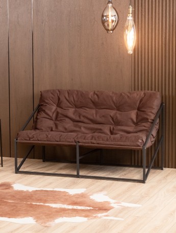 Диван металлический с мягкой подушкой Кирья велюр черный/коричневый