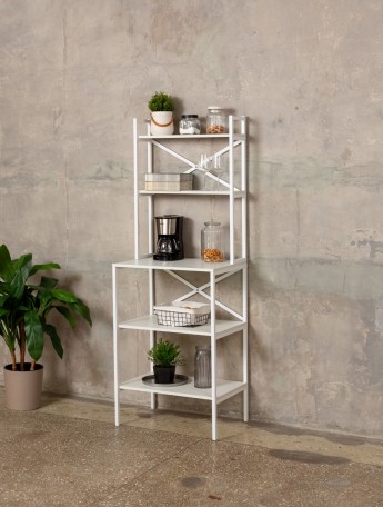 Стеллаж на кухню для микроволновки металлический лофт Истра белый/белый