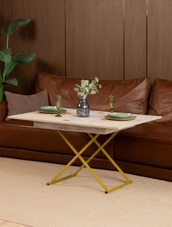 Стол трансформер лофт для гостиной Кемь золотой/кашемир