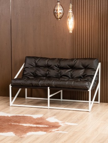 Диван металлический с мягкой подушкой Кирья кожа белый/черный