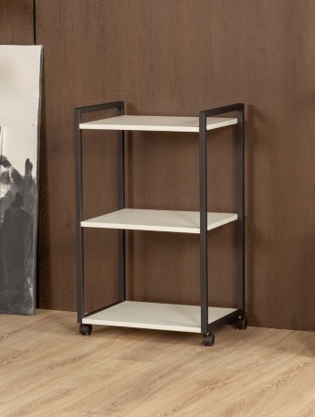 Косметологическая тележка трехъярусная на колесиках Амур чёрный/белый