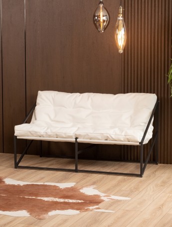 Диван металлический с мягкой подушкой Кирья кожа черный/белый