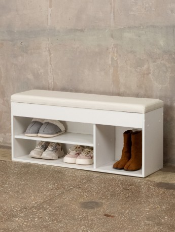 Обувница в прихожую с мягким сиденьем Тиса белый/белый