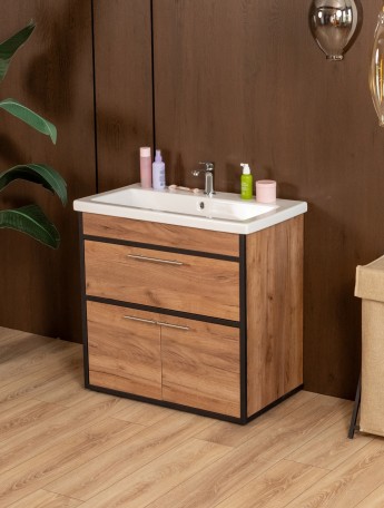 Тумба под раковину для ванной лофт Шимри черный/амаретто