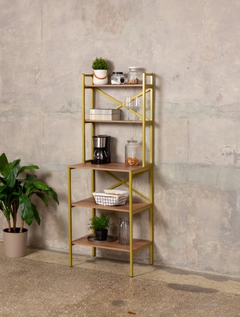 Стеллаж на кухню для микроволновки металлический лофт Истра золотой/амаретто
