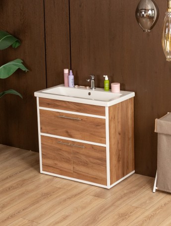 Тумба под раковину для ванной лофт Шимри белый/амаретто