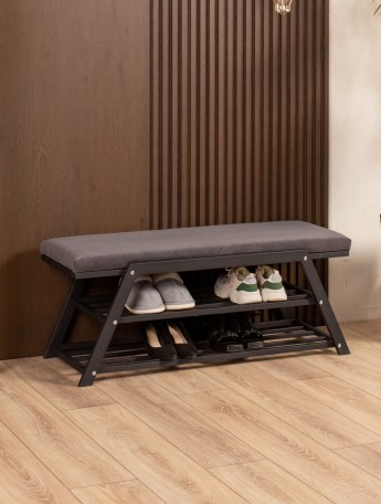 Обувница с мягким сиденьем велюр Акера черный/серый