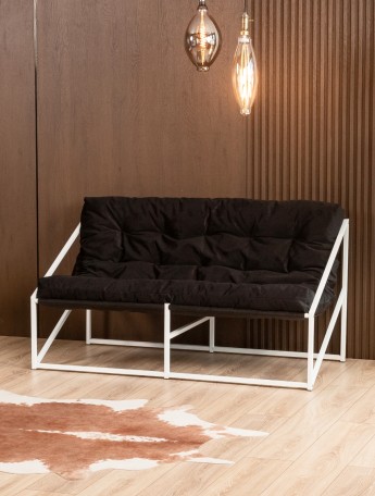 Диван металлический с мягкой подушкой Кирья велюр белый/черный