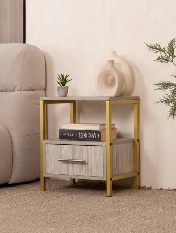 Прикроватная тумба с ящиком и полкой в стиле лофт Томо золотой/кашемир