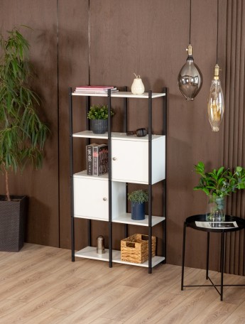 Стеллаж с дверцами и полками Сагамо черный/белый