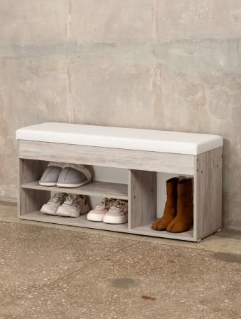 Обувница в прихожую с мягким сиденьем Тиса кашемир/белый