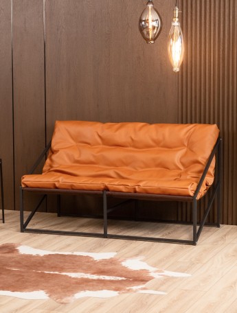 Диван металлический с мягкой подушкой Кирья кожа черный/коричневый