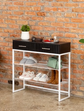 Обувница с фрезерованными фасадами Коди белый/черный