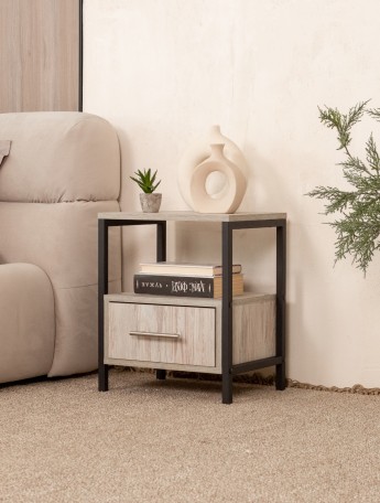 Прикроватная тумба с ящиком и полкой в стиле лофт Томо черный/кашемир