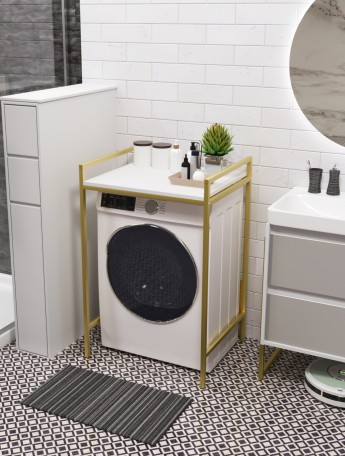 Стеллаж для стиральной сушильной машин Шексна золотой/белый