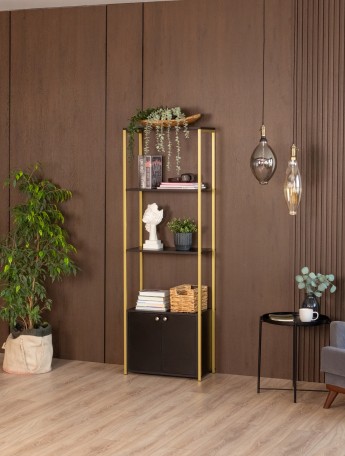 Стеллаж с тумбой и 3 полками Семуа золотой/черный