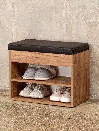 Обувница в прихожую с мягким сиденьем Рона амаретто/черный