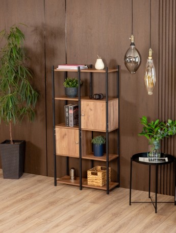 Стеллаж с дверцами и полками Сагамо черный/амаретто