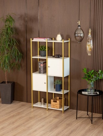 Стеллаж с дверцами и полками Сагамо золотой/белый