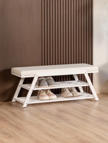 Обувница с мягким сиденьем экокожа Акера белый/белый