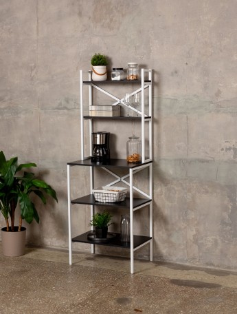 Стеллаж на кухню для микроволновки металлический лофт Истра белый/черный