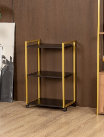 Косметологическая тележка трехъярусная на колесиках Амур золотой/черный