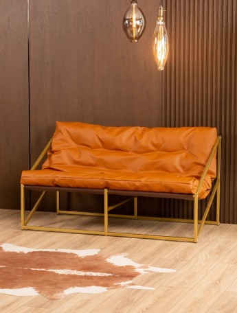 Диван металлический с мягкой подушкой Кирья кожа золотой/коричневый