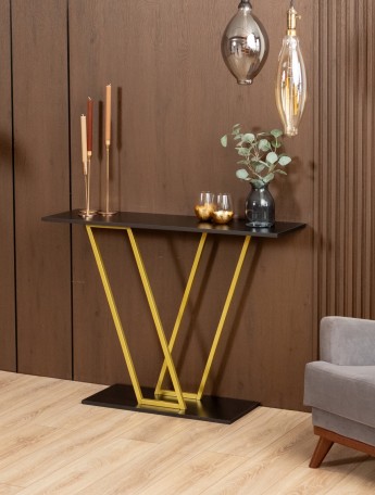Консольный столик в прихожую лофт Чарко золотой/черный
