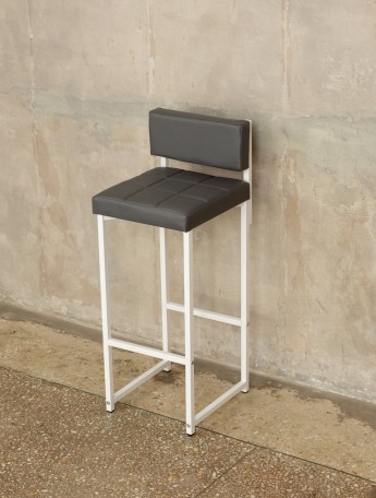 Барный стул со спинкой мягкий лофт Тоба белый/серый