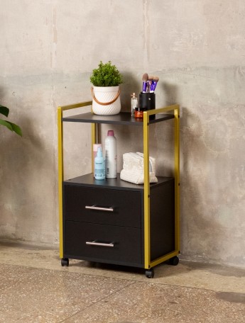 Тележка косметологическая Кая золотой/черный