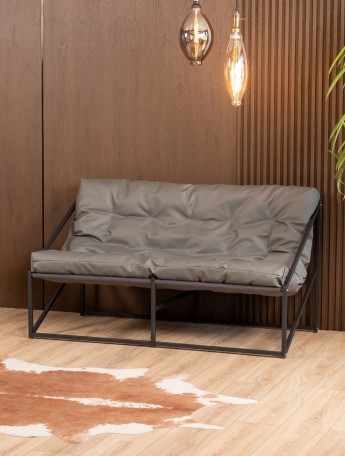 Диван металлический с мягкой подушкой Кирья кожа черный/серый