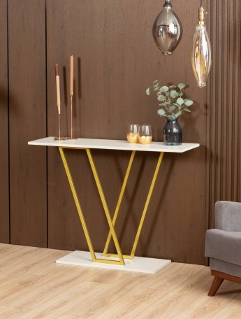 Консольный столик в прихожую лофт Чарко золотой/белый