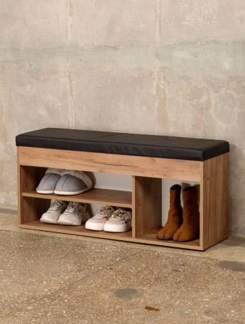 Обувница в прихожую с мягким сиденьем Тиса амаретто/черный