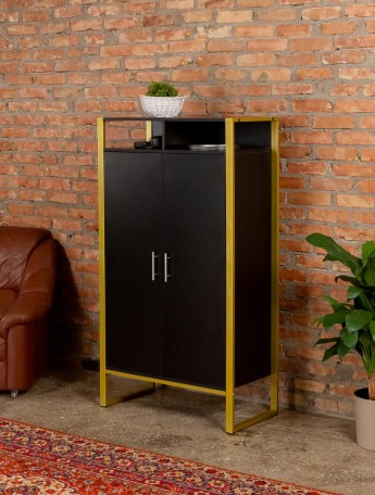 Шкаф с полками Геллес золотой/черный