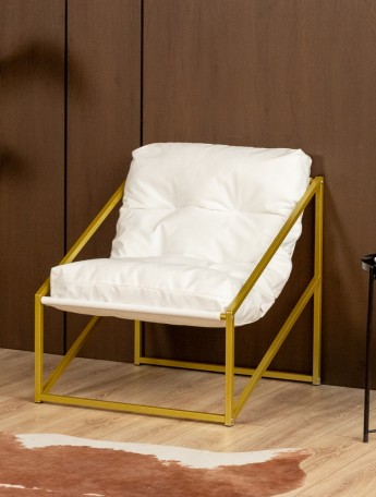 Кресло в стиле лофт Сена экокожа золотой/белый