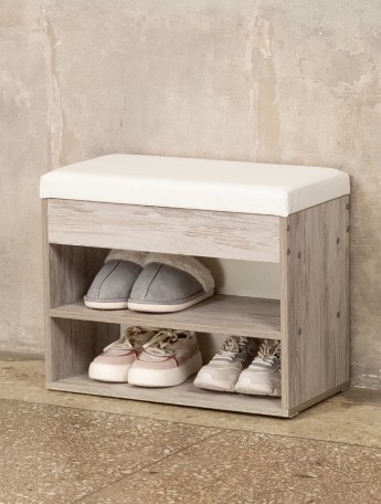 Обувница в прихожую с мягким сиденьем Рона кашемир/белый