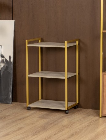 Косметологическая тележка трехъярусная на колесиках Амур золотой/кашемир