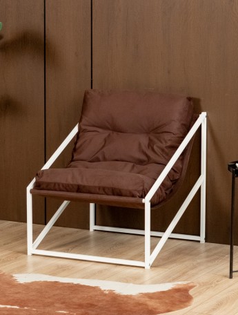 Кресло в стиле лофт Сена велюр белый/коричневый