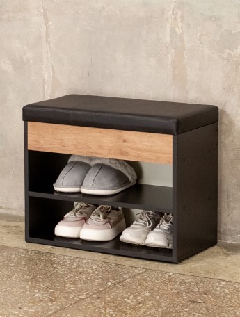 Обувница в прихожую с мягким сиденьем Рона черный/амаретто/черный